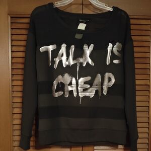 NWT Rock & Receipt Black Shirt with Metallic Silver Print